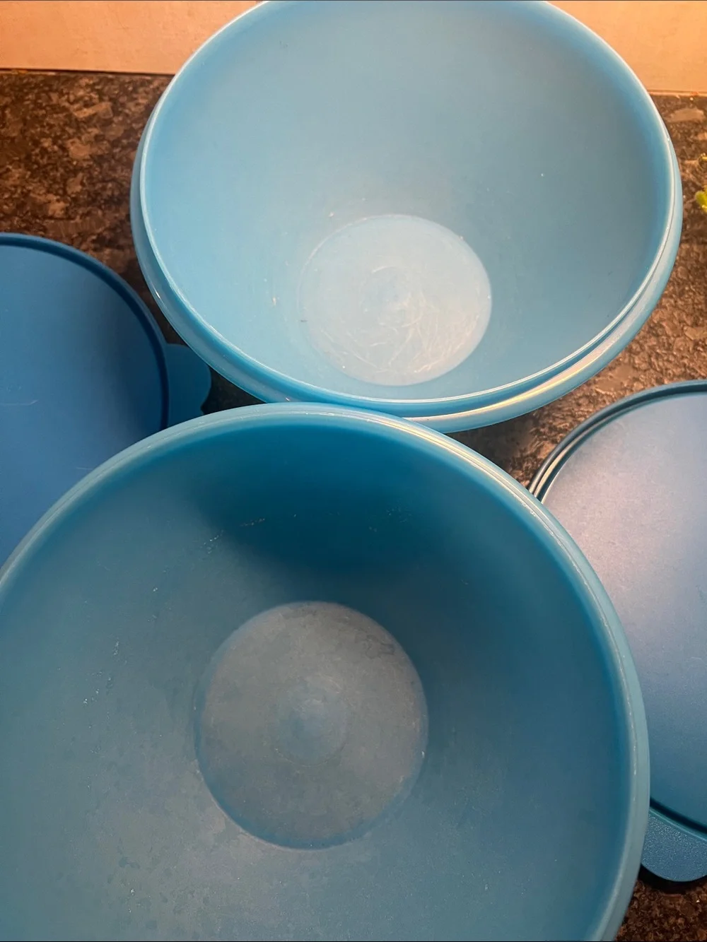 Set of 2 Tupperware Wonderlier Blue Plastic Food Storage Bowls with Lids